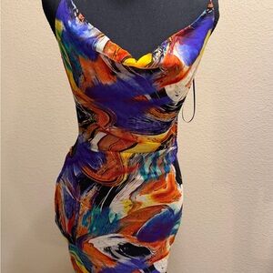 Miss Lola Vibrant Multicolor Mini Dress Medium Large